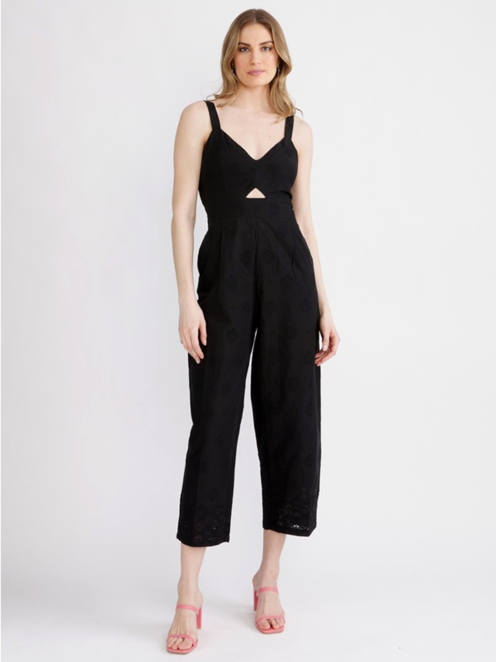 Desigual Cut-Out Crop Jumpsuit Style 23swpw26/2000 Black Sleeveless Wide Leg